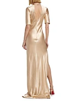 Short-Sleeve Silk Charmeuse Gown