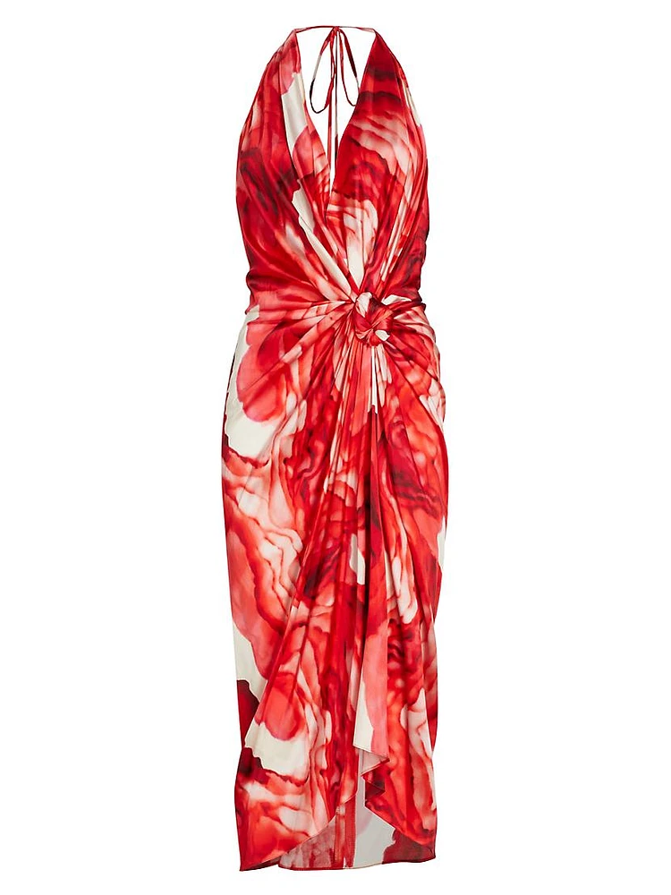 Guadalupe Watercolor Stretch-Silk Midi-Dress