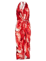 Guadalupe Watercolor Stretch-Silk Midi-Dress