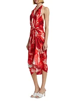 Guadalupe Watercolor Stretch-Silk Midi-Dress