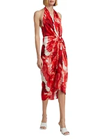 Guadalupe Watercolor Stretch-Silk Midi-Dress