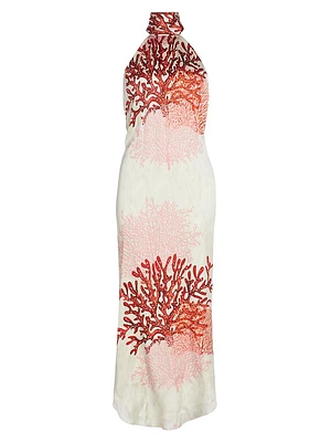 Galia Coral Print Stretch Silk Dress