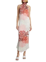 Galia Coral Print Stretch Silk Dress