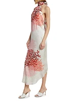 Galia Coral Print Stretch Silk Dress