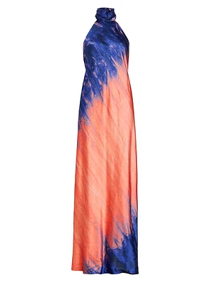 Sherry Tie-Dye Silk Halter Gown