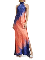 Sherry Tie-Dye Silk Halter Gown