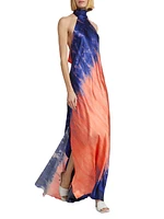 Sherry Tie-Dye Silk Halter Gown