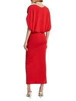 Harriet Cape-Sleeve Midi-Dress