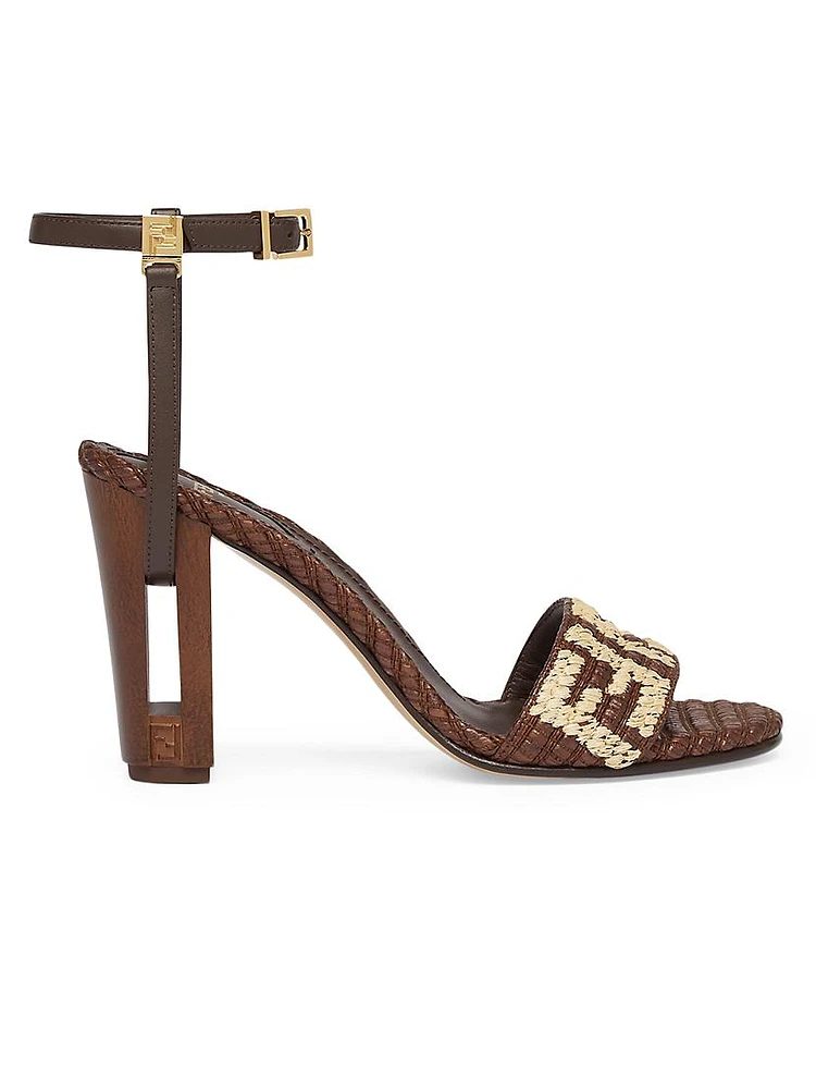 Delfina 95MM Embroidered Raffia Sandals