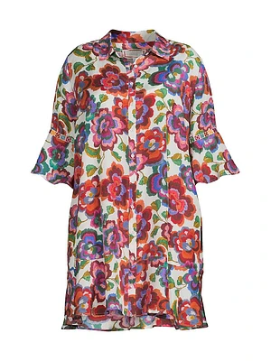 Calanthe Floral Silk Shift Mini Dress