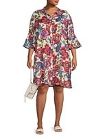 Calanthe Floral Silk Shift Mini Dress