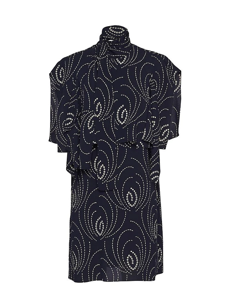 Printed Sablé Mini-dress With Scarf Collar