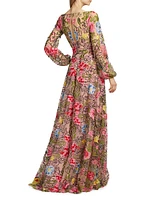 Embellished Floral Balloon-Sleeve Gown