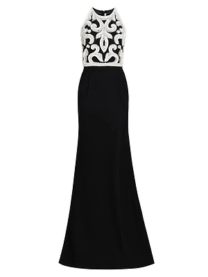 Bead & Sequin-Embellished Sleeveless Trumpet Gown