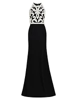 Bead & Sequin-Embellished Sleeveless Trumpet Gown