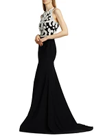 Bead & Sequin-Embellished Sleeveless Trumpet Gown