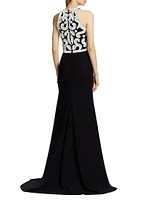 Bead & Sequin-Embellished Sleeveless Trumpet Gown