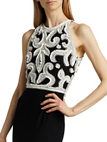 Bead & Sequin-Embellished Sleeveless Trumpet Gown