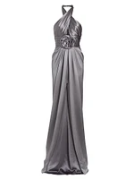 Rosette Silk Halterneck Gown