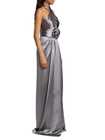 Rosette Silk Halterneck Gown