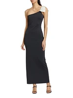 Scuba Ribbon One-Shoulder Maxi Dress