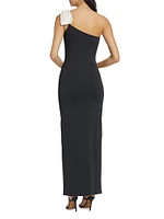 Scuba Ribbon One-Shoulder Maxi Dress