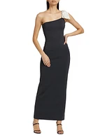 Scuba Ribbon One-Shoulder Maxi Dress