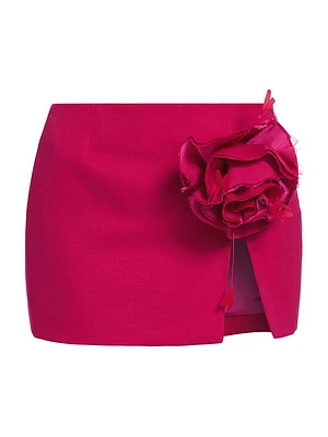 Rosette Wool Slit Miniskirt