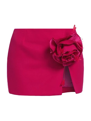 Rosette Wool Slit Miniskirt