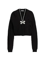 Crystal-Embellished Butterfly Cotton & Cashmere Distressed Cardigan