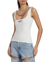 Embellished Logo Stretch-Cotton Tank Top