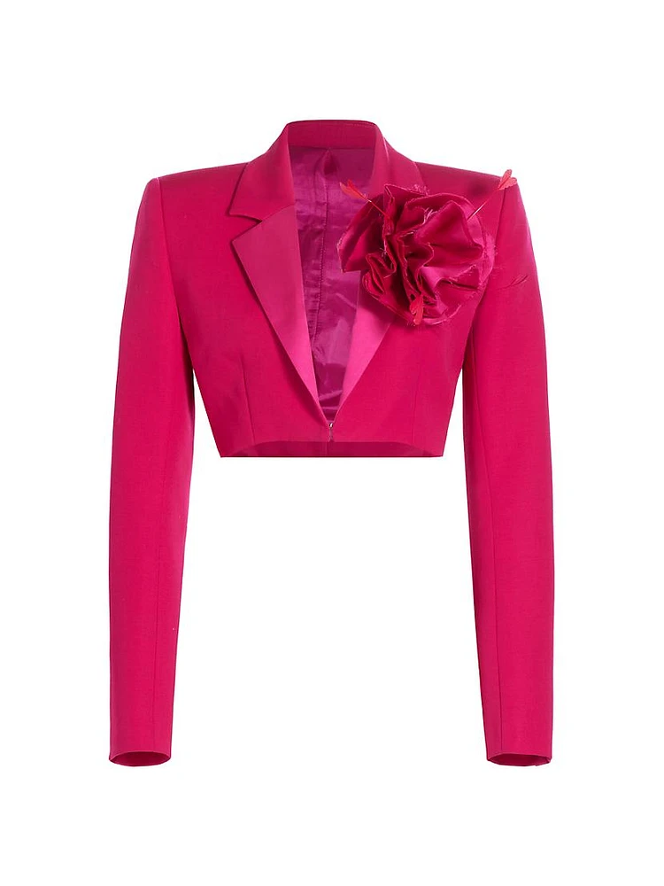 Rosette Corsage Wool Crop Blazer