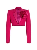 Rosette Corsage Wool Crop Blazer