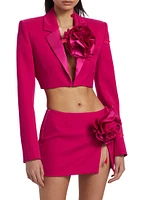 Rosette Corsage Wool Crop Blazer