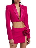 Rosette Corsage Wool Crop Blazer