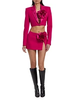 Rosette Corsage Wool Crop Blazer