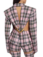 Heart-Accented Plaid Wool Cut-Out Blazer