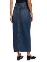 Crystal Heart Charm Denim Slit Midi-Skirt