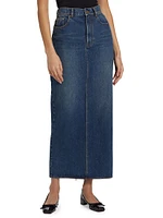 Crystal Heart Charm Denim Slit Midi-Skirt