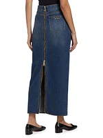 Crystal Heart Charm Denim Slit Midi-Skirt