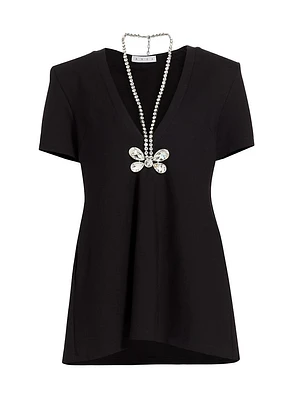 Crystal Butterfly V-Neck T-Shirt Minidress