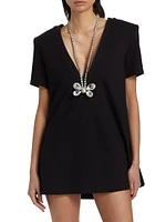 Crystal Butterfly V-Neck T-Shirt Minidress