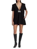 Crystal Butterfly V-Neck T-Shirt Minidress