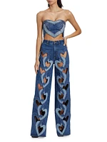 Interlocking Heart Cut-Out Wide-Leg Jeans