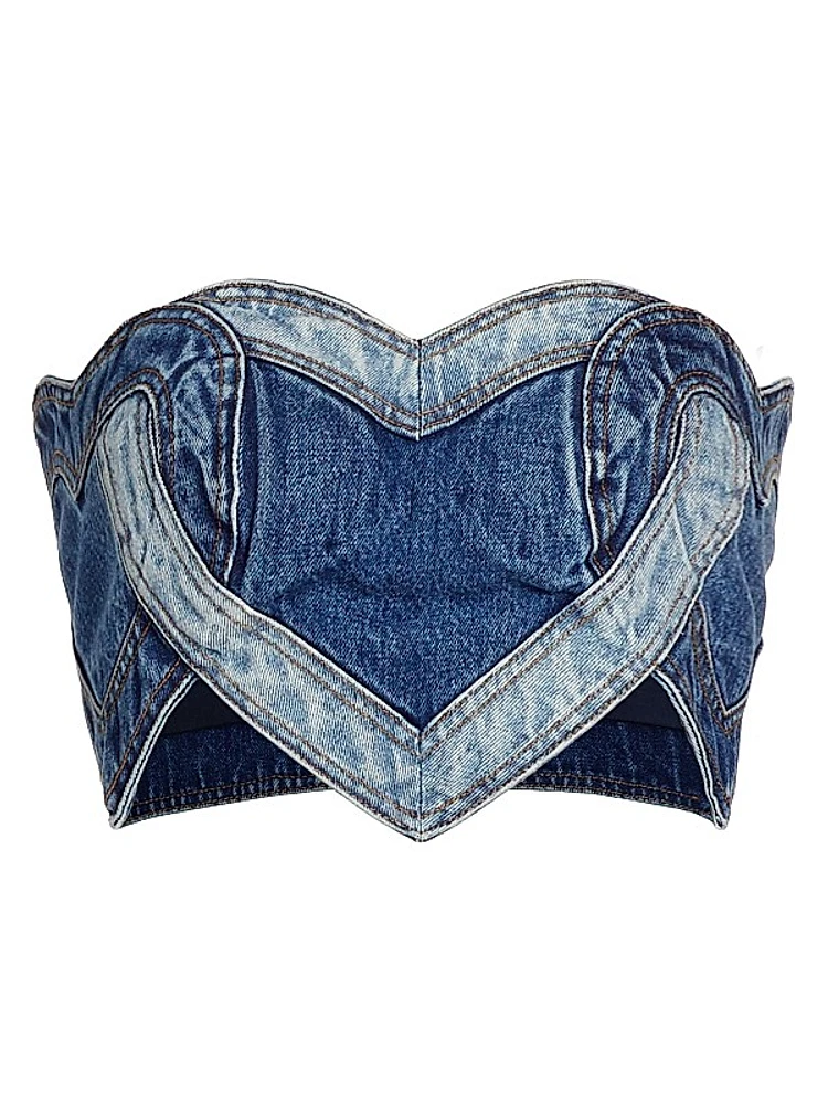 Patchwork Heart Denim Bandeau Top