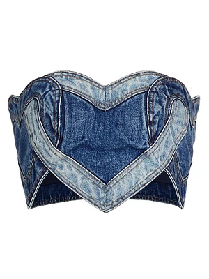 Patchwork Heart Denim Bandeau Top