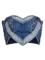 Patchwork Heart Denim Bandeau Top