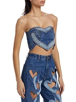 Patchwork Heart Denim Bandeau Top