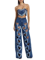 Patchwork Heart Denim Bandeau Top