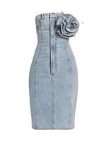 Flower Corsage Denim Strapless Midi-Dress